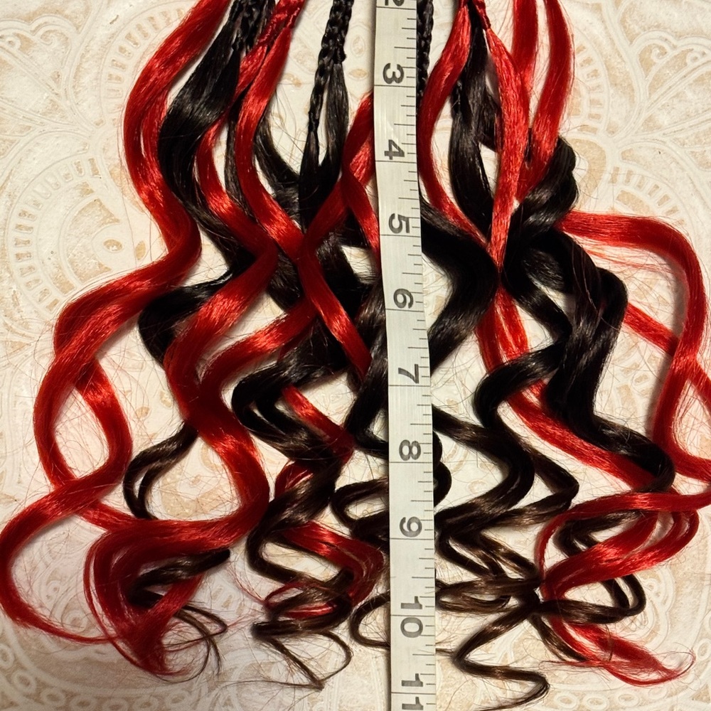 Black & Red Curly Synthetic Hair Extensions - Women's Fashion Accent